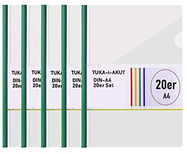 TUKA-i-AKUT 20st. A4 Sliding Bar Binder, PP Transparent Schiebebinder Berichte Umschlag, Abdeckungen Grip Binding Bars Dokumente Klassifizierung, 20er Set, Schiebe Bar in Grün, TKD8040-green-20x