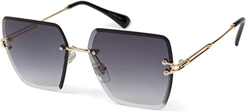 styleBREAKER Damen Sonnenbrille ohne Rahmen mit eckigen Polycarbonat Gläsern und Diamantschliff | UV400 Verlaufstönung | Metallbügel verstellbare Nasenpads, Gestell Gold/Glas Grau Verlauf