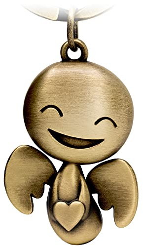 FABACH Schutzengel Schlüsselanhänger Happy mit Herz - Niedlicher Engel Anhänger aus Metall - Geschenk Glücksbringer Auto Partner - Fahr vorsichtig