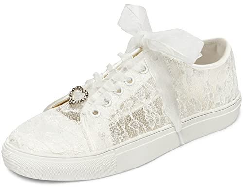 JIAJIA 8832 Bröllopsskor Brud Sneakers Lägenheter Brud Tennis Skor Spets Sneakers Färg Elfenben,Storlek 38 EU (5 UK)