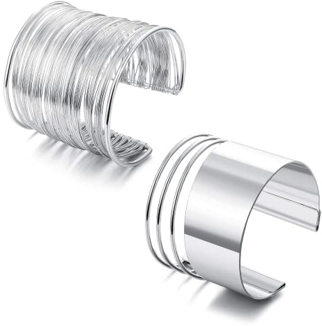 JeryWe 2 Stücke Oberarm Manschette Armreif Set für Frauen Damen Silber, Gold Oberarmreif Verstellbares Spiralarmbänder Minimalistischen Breit Armbänder