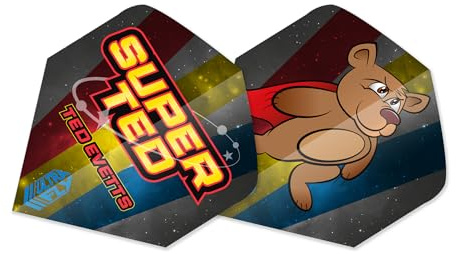 Unicorn Ultrafly Dart Flights | Ted 'Super Ted' Evetts Caped Bear Design | Big Wing Shape | Durable 100 Micron Polyester PET | Set of 3