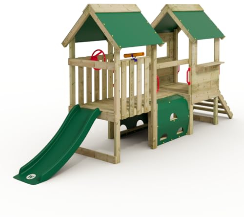Wickey My First Playground 2 Kleinkind Spielturm, Klettergerüst, Garten Spielgerät für Kinder aus impregniertem Massivholz mit grüner Rutsche und grüner Plane