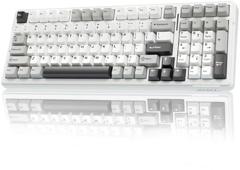AULA F99 Gaming Tastatur Kabellos,3 Modus 2.4GHz/Type-C/BT5.0 Mechanische Tastatur mit Fünfschichtige Polsterung Struktur,RGB,8000 mAh,QWERTY,Hot-swap Custom Keyboard Mechanical (Weiß-Grau)