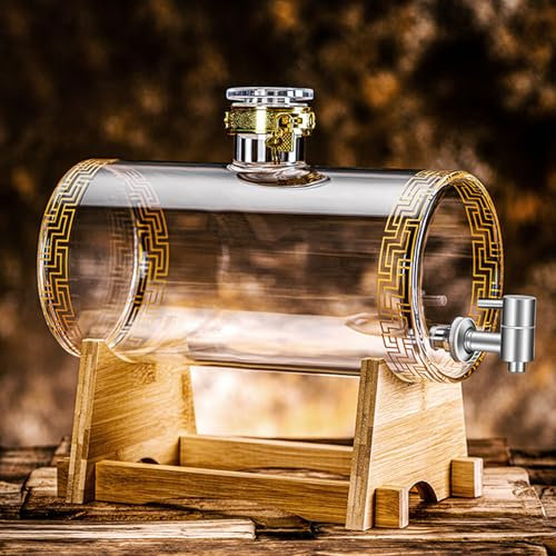 Glass Barrel Dispenser with Tap,WMLBK Whiskey Decanter Set 5L Whiskey Barrel Whiskey Decanter Drink Dispenser for Wine for Scotch Bourbon Vodka Rum and Liquor Party Drink (A)