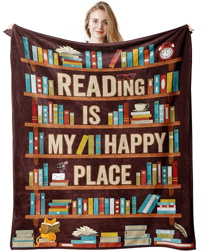 Book Lovers Gifts, Reading Blanket 150x130CM, Present for Book Lovers, Librarian Club Gifts for Reading Love Bookish Literary Gift Ideas, Best Bookworm Present on Birthday Christmas Graduation