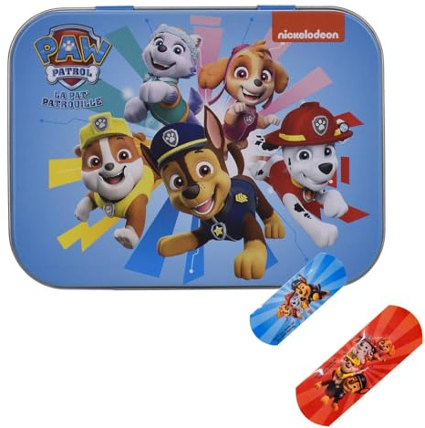 Paw Patrol Flexible Plasters in Metal Tin Box, Waterproof & Breathable First Aid Plasters for Kids & Adults, Latex-Free, Hypoallergenic, Easy Removal & Skin-Friendly, Two Sizes, 24 Plasters