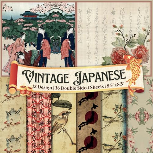 Vintage Japanese Scrapbook Paper Craft Pad: 12 Old Paper Oriental Designs, 36 Double-Side Sheets Printed on 8.5x8.5 Sized Paper. Perfect for Card ... Gift Wrapping, Collage, Cardstock, Album Etc.