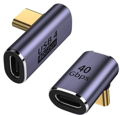 zoerbufan 2 Pezzi Adattatore USB C da 90 Gradi, USB-C Femmina a USB 4 Maschio, Connettore Cavo Caricatore Tipo C, Thunderbolt 4/3 40Gbps 8K@60hz per MacBook PRO/Air, Steam Deck, Switch(T+F)
