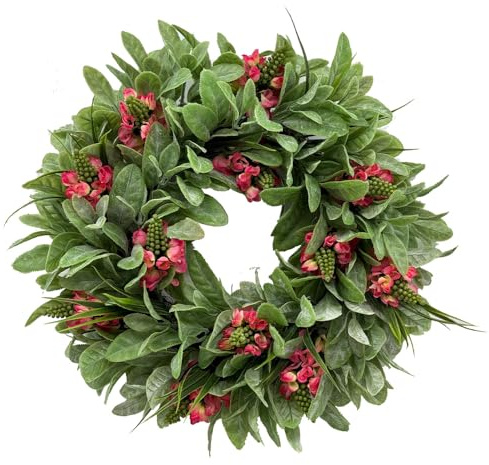 20 Inch Spring Summer Wreath for Front Door, Artificial Floral Door Wreath with Pink Blooms & Greenery for Indoor Outdoor Farmhouse Housewarming Window Wall All Seasons Decor