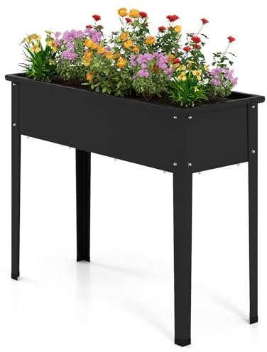 RELAX4LIFE Letto da Giardino Rialzato, Cassetta da Patio Metallica Elevata con Piedi, Fori di Drenaggio per Coltivare Verdure, Frutta, Fiori, Contenitore per Piante da Esterno/Interno, 100 x 40 x 80cm