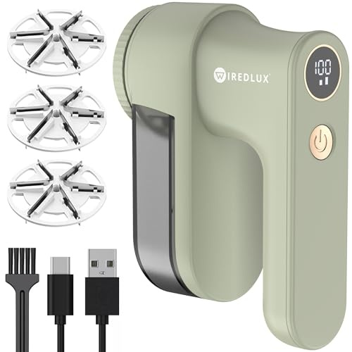 WiredLux Quitapelusas Eléctrico Recargable para Ropa – Máquina para Quitar Bolitas y Pelusas – 3 Velocidades, Pantalla LED, Carga USB – Portátil con Doble Protección