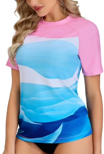 Camiseta UV de manga corta para mujer, UPF 50+, camiseta de natación Rash Guard de secado rápido para surf acuático S-XXL