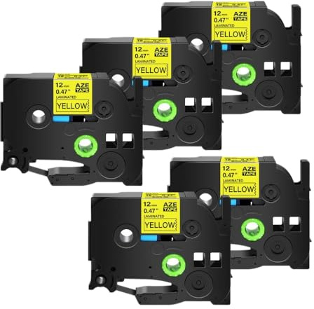 ZJNWTVUH AZE 231 12mm Ruban d'étiquettes laminé Noir sur Blanc Compatible avec TZ 231 TZe 241(5PK Black on Yellow)