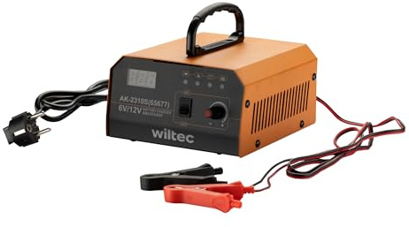 Wiltec Cargador 6-12 V, recargador de batería con Intensidad Variable 3-10 A, 10-150 Ah para baterías de automóviles y Motocicletas, cargabaterías Inteligente con Pantalla LCD y asa de Transporte
