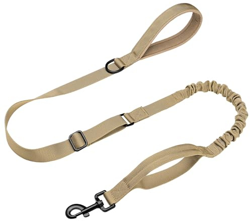 Forestpaw Tactical Dog Leash for Large Dogs,Heavy Duty Bungee Dog Leash with Shock Absorption,2 Padded Handles for Training Running Walking,Adjustable 4-5FT,Khaki