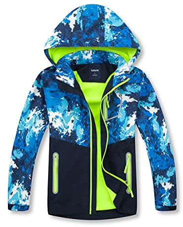 BuyiRen Boys Windbreakers Jacket Rain Jackets Hooded Raincoat Fleece Lined Rain Coats for Kids, 4-13 Years