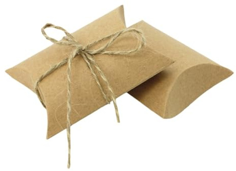 COMPUKAS 100 Scatole Regalo Kraft in Carta Kraft con Corda, Forma Cuscino, per Confezioni Bomboniere e Festa di Matrimonio, Stile Delicato e Elegante