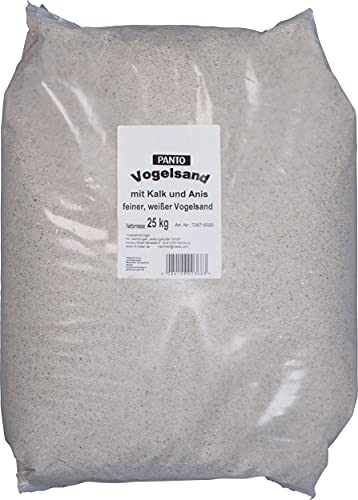 PANTO Vogelsand mit Anis und Muschelkalk, 25 kg – artgerechte Einstreu für Vogelkäfige von Wellensittichen, Papageien, Ziervögel