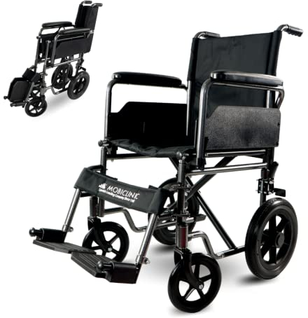 Mobiclinic®, Sedia a rotelle, S230, Pieghevole e leggera, Seduta 46 cm, Pedane pieghevoli rimovibili, Braccioli imbottiti, Ruote piccole, Freno di stazionamento pedale