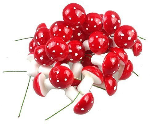 GMMH Deko Fliegenpilze am Drath, 35 St (25 mm) Steckpilze, Mini Pilze zum Basteln, Dekoration als Tischschmuck für Hochzeit, Kindergeburtstag, Miniatur Landschaften und Garten, Weihnachten,