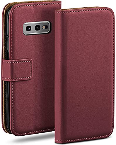 moex Book Case für Samsung Galaxy S10e Handyhülle mit Kartenfach, Hülle klappbar 360 Grad Schutzhülle, Klapphülle Flip Case Cover, PU Leder Handytasche Lederhülle, Weinrot