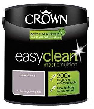 2.5L CROWN Easy Clean MATT Emulsion Multi Surface Paint That can be Used on Walls, Ceilings, Wood and Metal. Stain & Scrub Resistant Formula – Sweet Dreams
