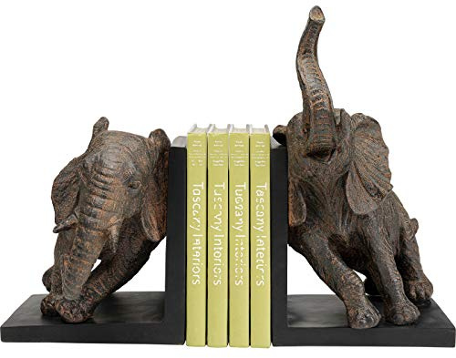 Kare Design Elephants Sujetalibros, Set 2 Unidades, Gris, Hechos a Mano, Únicos, Antideslizantes, Decorativos, Estantería, Oficina en Casa, Sala de Estar, Regalo, Estabilidad, 25x12x12 cm A/L/P