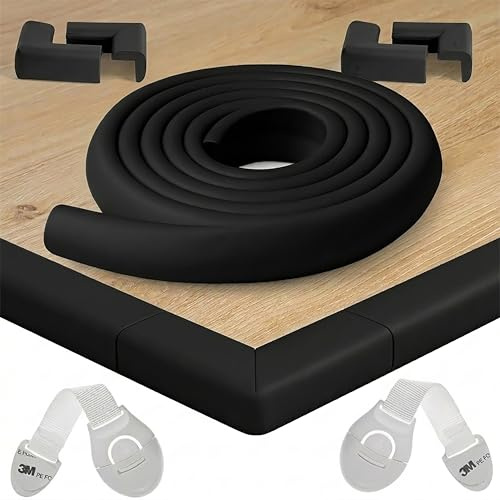 Happy Chlea Coin de Table Protection Bébé – 2,4 m Couverture Totale (Protection Bords et Angles + 4 Protège-Angles), Anti-Choc pour Tables et Meubles + 2 Bloque-Tiroirs Sécurité Enfant