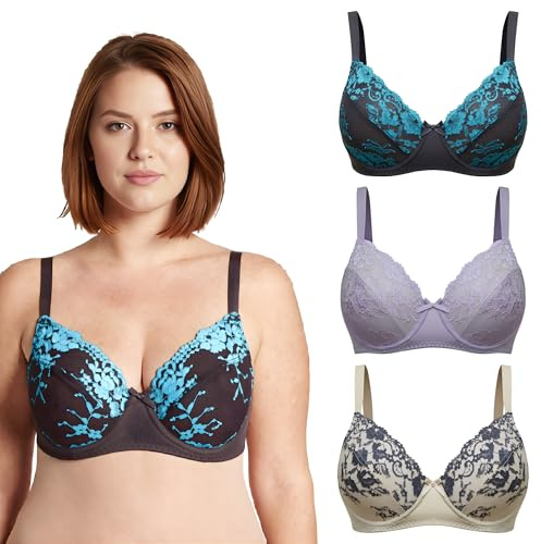 Curve Muse Reggiseno con Ferretto Semi-Velato e Orlo Smerlato-x2 o x3 | Trasparente, Orlo Smerlato, Sfoderato, Elastan