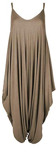 Colop Ladies Cami Lagenlook Romper Baggy Harem Playsuit Women Jumpsuit Dress Plus Size (Mocha, 16-18)