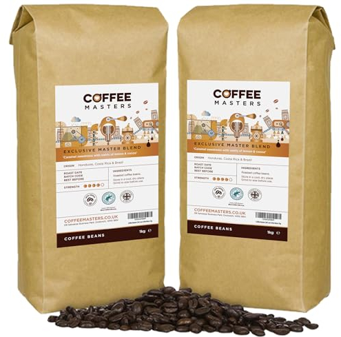 Coffee Masters Coffee Beans 2kg (2x1kg) - Exclusive Master Blend, 100% Arabica, Medium Dark Roasted Whole Bean, Ideal for Espresso Machines