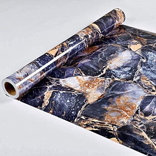 Agoon Marble Sticky Back Plastic 45cmX3m Dark Blue Stone Self Adhesive Wallpaper Peel and Stick Vinyl Film Home Decal Kitchen Countertop Decor Furniture Stickers Waterproof PVC Roll