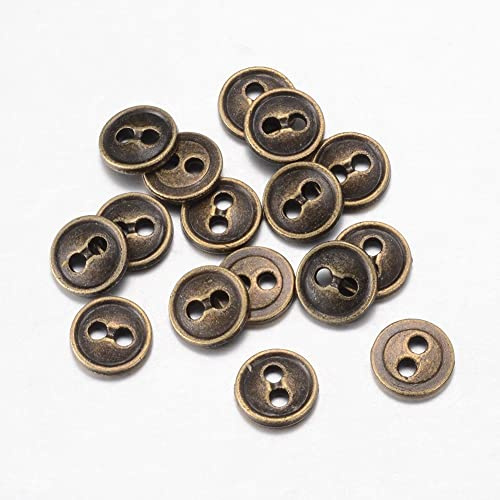 20 Metal Round Grooved 2 Hole Antique Bronze Vintage Colour 11mm Buttons