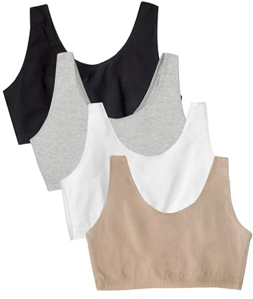 Fruit of the Loom Women's Built Up Tank Style Sports Bra Value Pack, Opaque, Black/Heather Grey/Sand/White, 42 (Pack of 4)