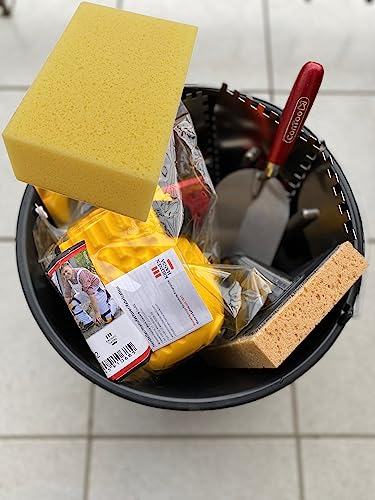 Fliesenwaschset Fliesenleger, Zahnkellenset, Baueimer 16L, Waschset, Handwerkerset mit Knieschützer und Hydro Handschwam Contoo CT02