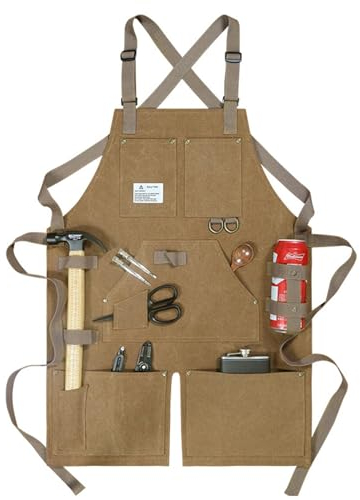 GAESHOW Work Apron for Men, Heavy Duty Canvas Tool Apron, Canvas Aprons with Pockets, Multi-Use Storage Craftsman Aprons for Carpenters Gardeners Chef