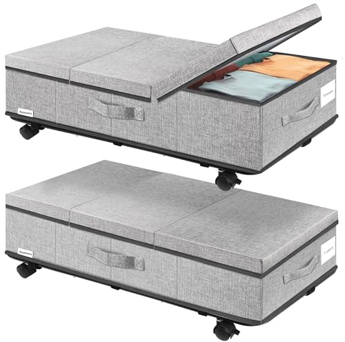 Supowin Under Bed Storage with Wheels, Rolling Underbed Storage Containers with Lids, Under Bed Shoe Storage Bins Organizer with Reinforced Metal Bottom Support and Three Handles