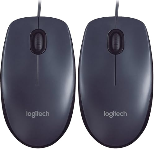 Logitech M90 Mouse USB Cablato, 1000 DPI, Mouse Ambidestro, Compatibile con PC/Mac/Laptop, Grigio (Confezione da 2)