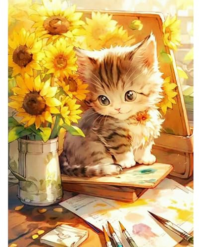 wadafen Diamond Painting Full Set,Katze Diamond Painting Kinder,Diamond Painting Katze, Strass Kristall Diamant,DIY Stickerei Set Kreuzstich,für Wohnzimmer Schlafzimmer, Wand Dekoration