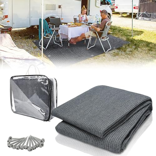 Sonnewelt Tapis d'auvent, Tapis de Camping de qualité supérieure, Respirant, Antidérapant, Lavable, Tapis de Sol Camping avec 12 Trous, 13 Piquets et Sac De Transport