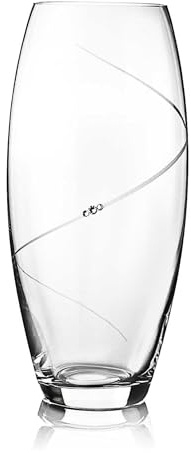 DIAMANTE Swarovski Barrel Shaped Crystal Vase Silhouette - Etched Flower Tall Large Vase for flowers- 30cm in gift box