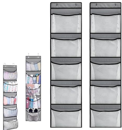 Nadiaen Over Door Storage Organiser 2 Pack Hanging Storage Organiser with 5 Pockets Back of Door Storage Large Capacity Shelves Organiser Storage for Toys for Bedroom, Bathroom, Closet, Wardrobe