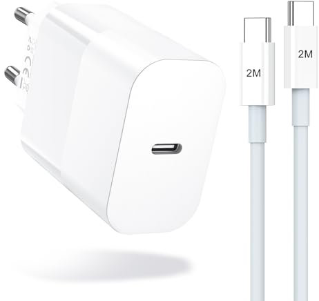 Amoner Caricatore 30W con Cavo USB-C da 2m, Ricarica Rapida per iPhone 17/16/15, Samsung Galaxy S24/S23/S22,iPad,Xiaomi,QC PD 3.0 Rapido Caricabatterie USB Tipo C Presa Alimentatore Adattatore Spina