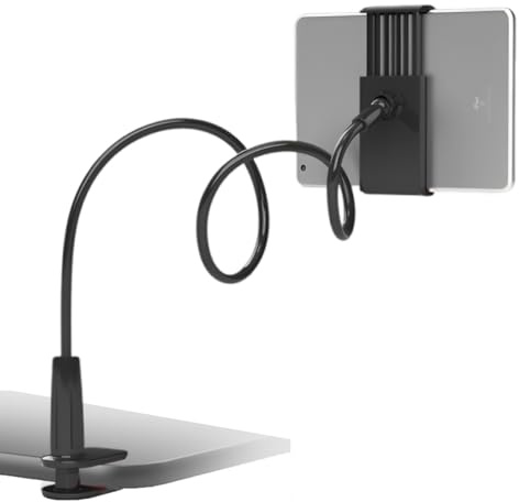 ZQuintuplian Tablet Holder, Tablet Stand for Bed Gooseneck Mount Flexible Arm 360 Clip, Flexible Arm Clip Tablet Mount, Kindle Holder for Reading in Bed, Black