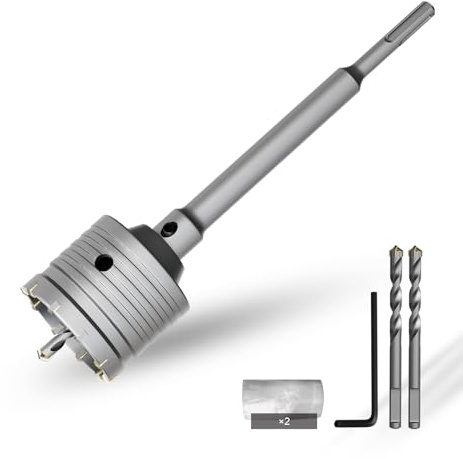CSOOM 70 mm Beton-lochsäge mit 220 mm SDS-Plus verlängerung, Lochsägen-Set für Beton, Hohl-Bohrkrone Set, 4 Schneiden Zentrierbohrer 8x110mm, Hartmetallspitze, 2xZentrierbohrer