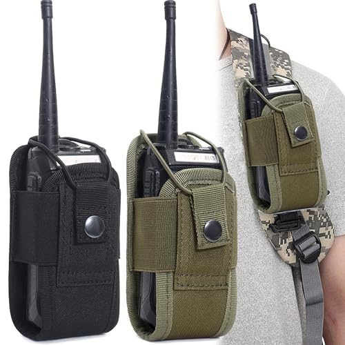 QSLKI 2 Pcs Molle Radio Holder Walkie Talkie Pouch Case For Gps Phone Two Way Radio, Adjustable Multi-Function Pouch Case Holder For Sucurity Tactical Police Officer Military Hunting Camping