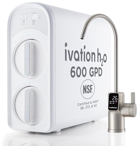 Ivation H2O 600 GPD, Reverse Osmosis Under Sink, Tankless Water Purifier, Home Kitchen Drinking Water Filtration TDS System with 8-Stage Filter NSF/ANSI 42, 58 & 372 Certified, Smart LED Faucet