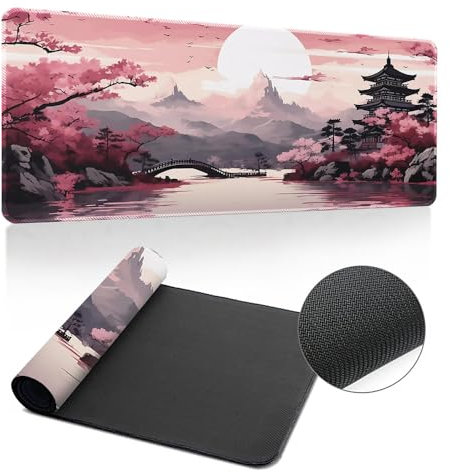 Treer Durevole Stile Giapponese Tappetino Mouse, Tappetino Mouse XXL/XL/L, Tappetino Mouse Gaming con Base Gomma Antiscivolo e Bordi Cuciti, Mouse Pad per Ufficio e Casa (Rosa Chiaro,600x300mm)