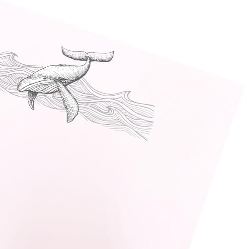 Laid Writing Paper, 120gsm, A5 (148x210mm), Printed in UK, Traditional Motif (Night Whale, 12 Sheets)